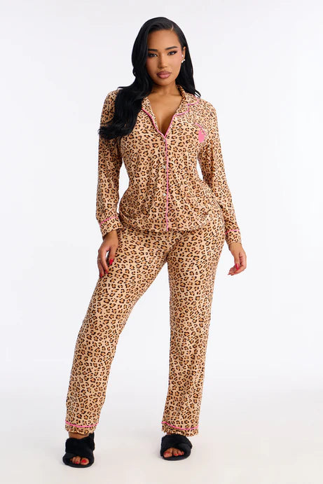 Ensemble de pantalon de pyjama à manches longues Wild Hearts - Léopard