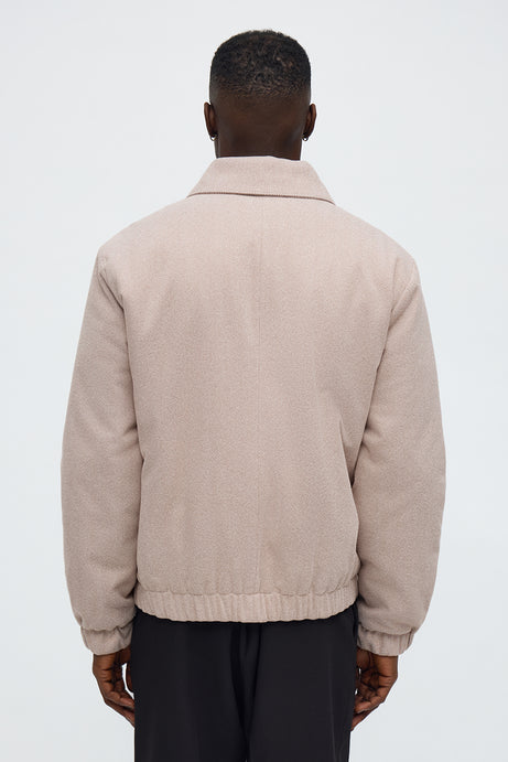 Blouson aviateur rembourré à chevrons surélevé - Rose