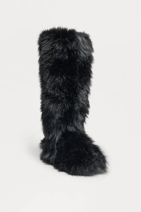 Bottes en fausse fourrure au coin du feu - Noir