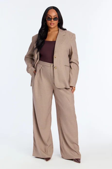 Blazer à simple poitrine à pied de hounde réalisation - Marron/combo