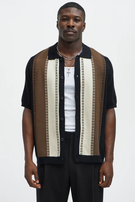 Chemise tricotée à manches courtes à rayures Blane - Noir/combo