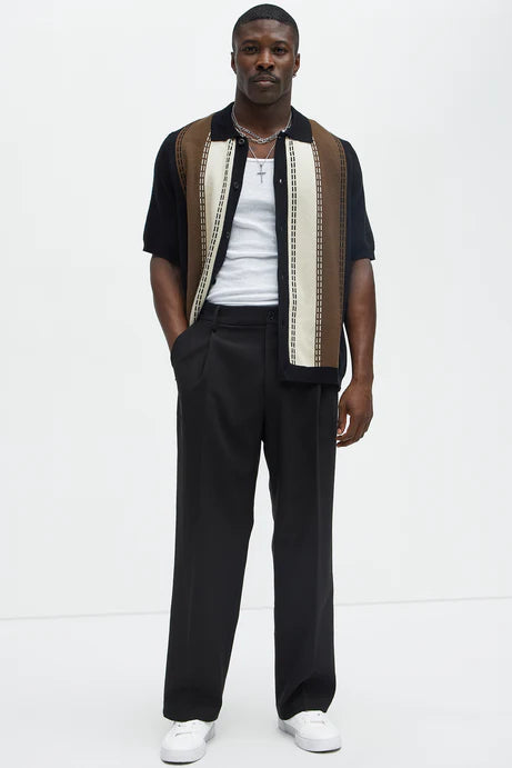 Chemise tricotée à manches courtes à rayures Blane - Noir/combo