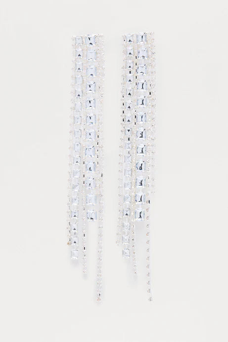 Boucles d'oreilles pendantes en strass de pluie - Argent