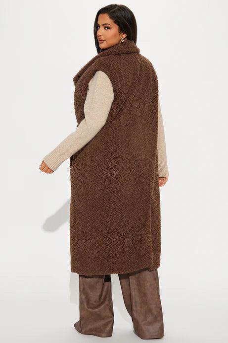 Comme un gilet long Teddy Sherpa - Chocolat