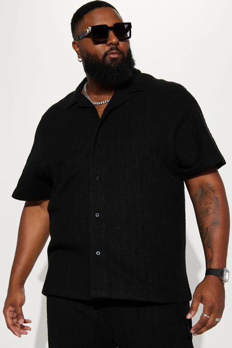 Chemise boutonnée à manches courtes texturée Dean - Noir