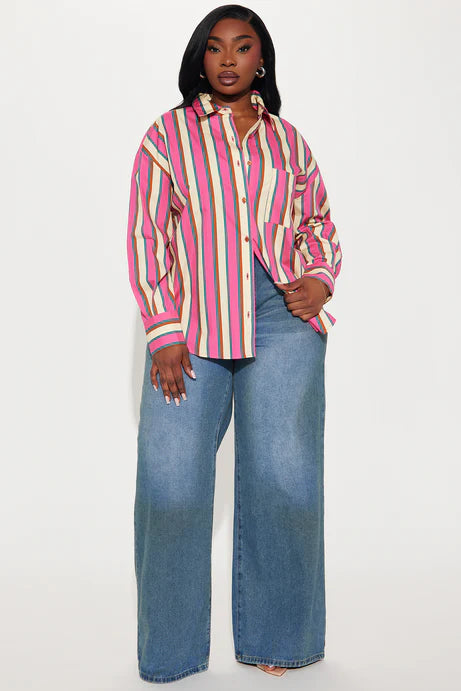 Je suis le sujet principal Chemise rayée - Rose/combo