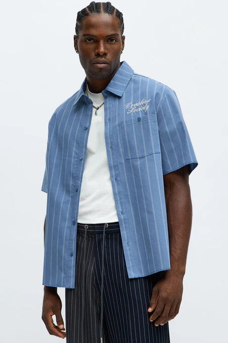 Chemise boutonnée Creative Society Raw Hem Mechanic - Bleu