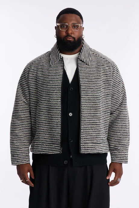 Blouson aviateur en tweed court décontracté - Gris