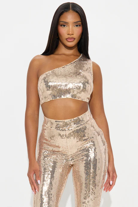 Ensemble de pantalon à paillettes My Glow Up - Or rose