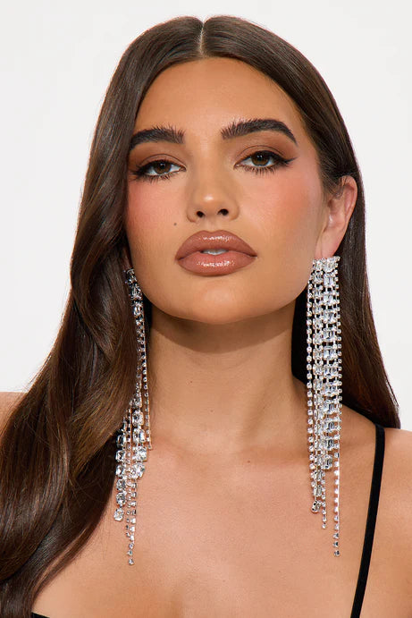 Boucles d'oreilles pendantes en strass de pluie - Argent