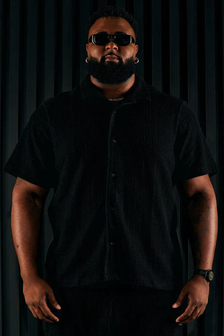 Chemise boutonnée à manches courtes texturée Dean - Noir