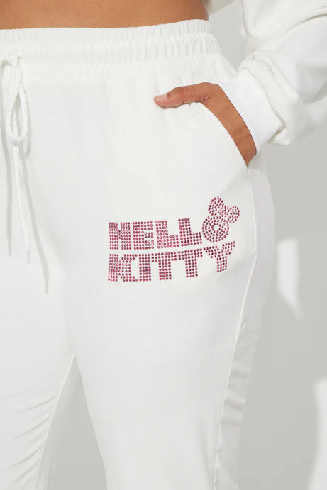 Pantalon en velours strass Hello Kitty - Blanc