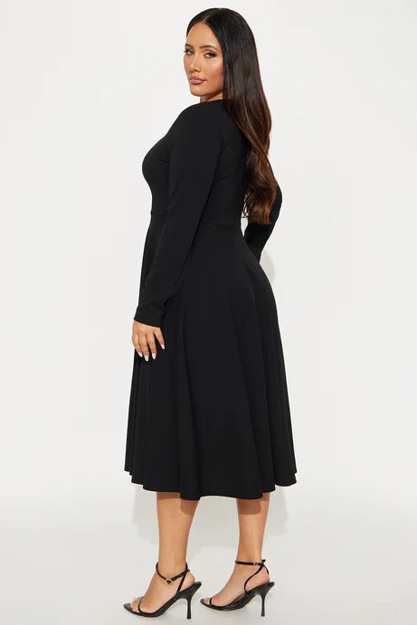 Robe mi-longue à manches longues Alena - Noir