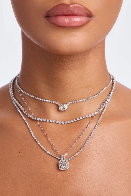 Collier en couches de strass Race My Mind - Argent