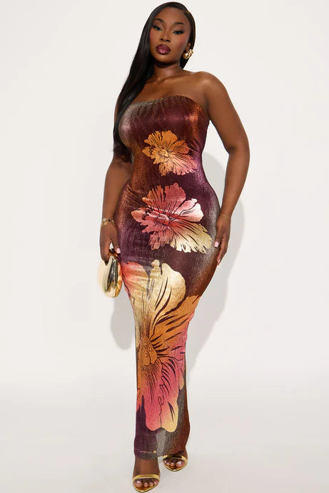 Robe longue en tube métallique Addison - rouille/combo