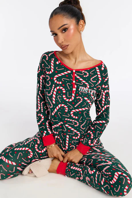 Ensemble de jogging pyjama à manches longues Merry Candy Canes - Vert/combo