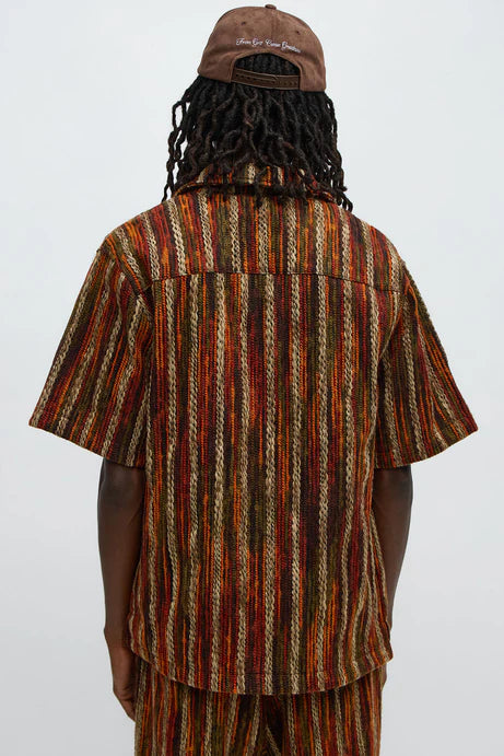 Chemise à manches courtes à col fermé en fil mélangé - Marron/combo