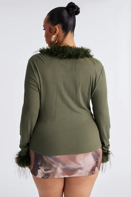 Haut à manches longues en fourrure Maude - Olive