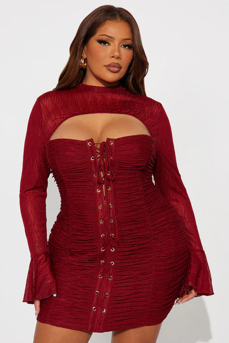 Mini-robe en maille à lacets Kaity - Vin