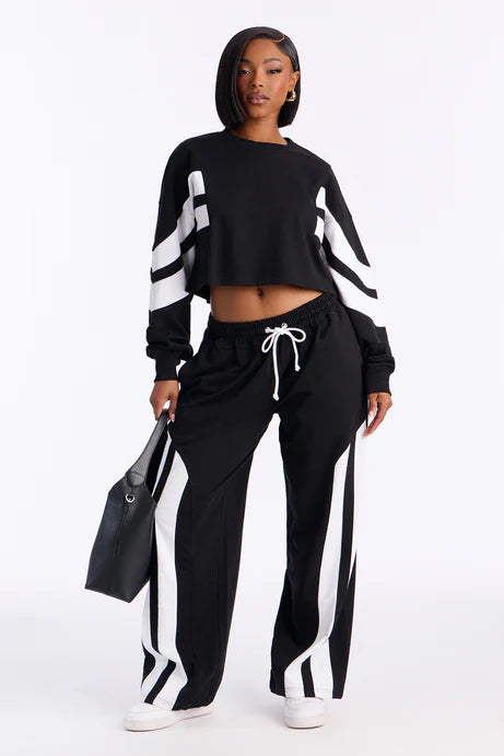 Ensemble de pantalons Leiona French Terry - Noir/Blanc