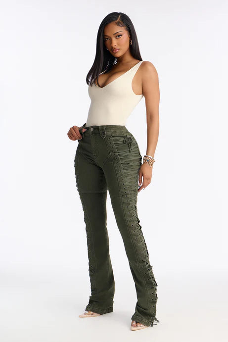 Pantalon évasé à lacets Tall After Hours 36′′ - Olive