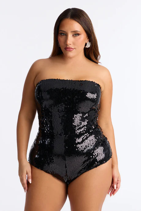 Body à paillettes sans bretelles Feeling Sexy - Noir
