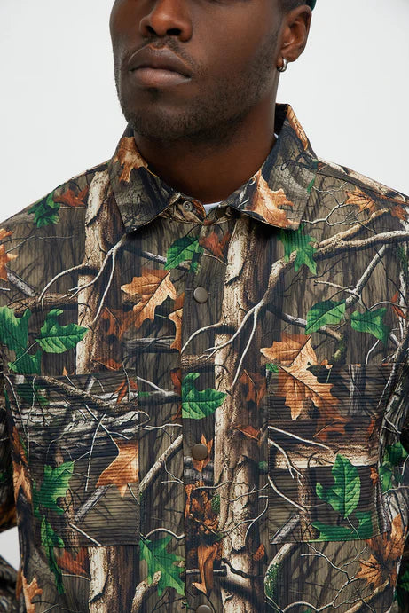 Chemise rustique à manches longues boutonnée - Combo marron