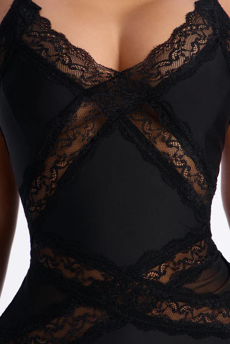 Robe Mini-robe Soft Girl Era Lace Trim - Noir