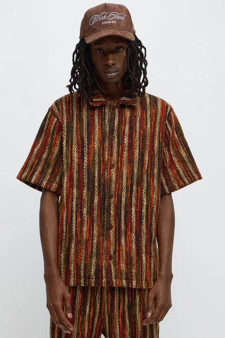 Chemise à manches courtes à col fermé en fil mélangé - Marron/combo