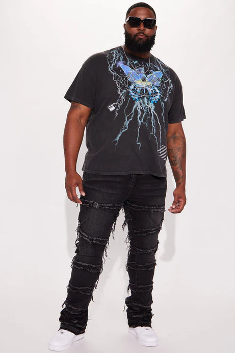 À propos du jean évasé skinny Stacked Fray - Noir Wash