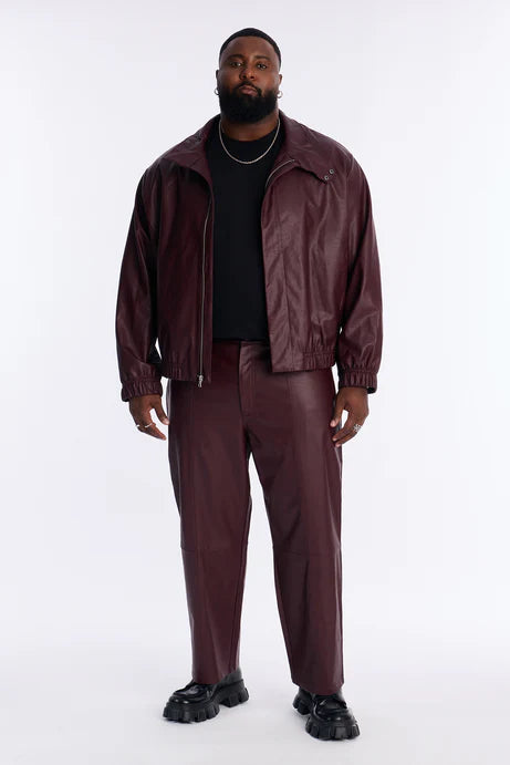 Blouson aviateur en faux cuir texturé illimité - Bourgogne