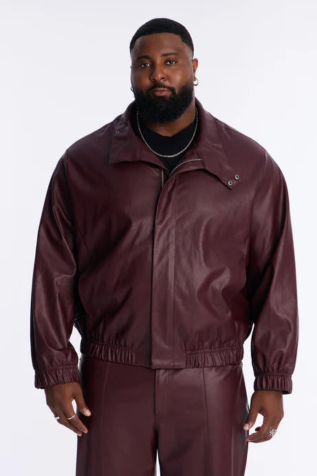 Blouson aviateur en faux cuir texturé illimité - Bourgogne