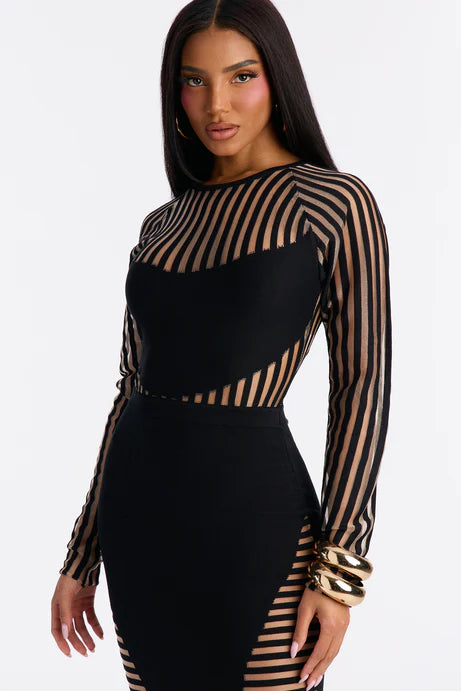 Robe longue rayée Sleeker Than You - Noir