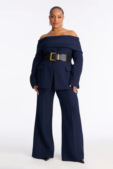 Ensemble de pantalon ceinturé à épaules dénudées Bethany - Marine