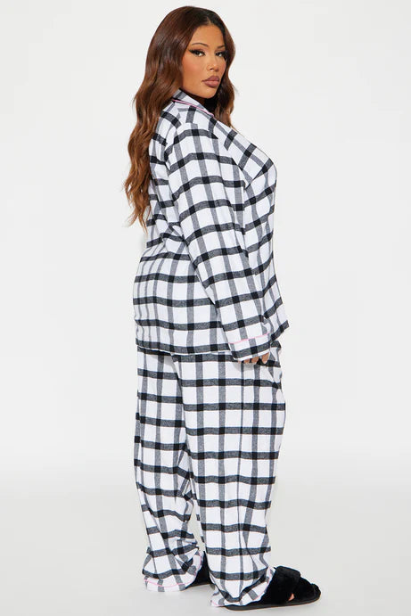 Ensemble de pantalon pyjama à manches longues en flanelle So Chill - Blanc/Noir
