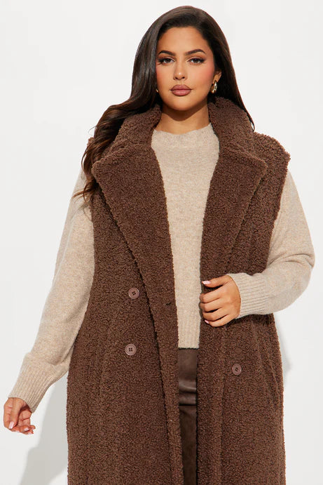 Comme un gilet long Teddy Sherpa - Chocolat
