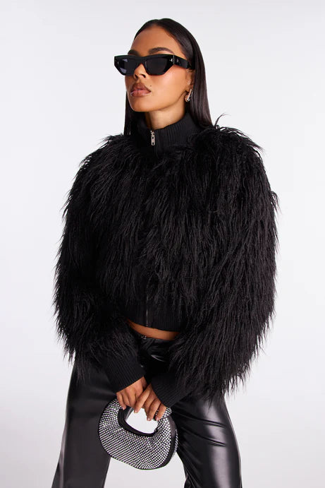 Veste en fausse fourrure Sienna Shaggy - Noir