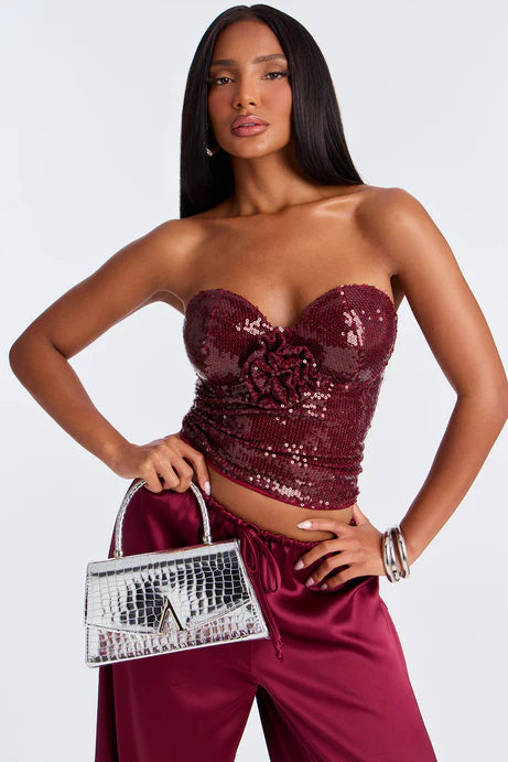 Dessus corset à paillettes Bae - Vin