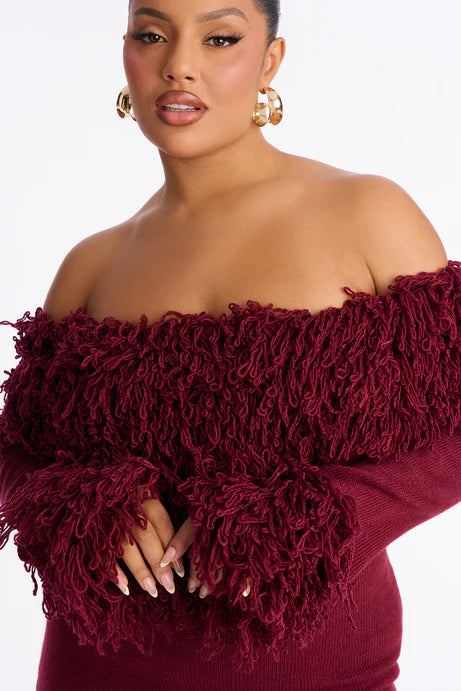 Robe longue pull Fireside Shag - Bourgogne