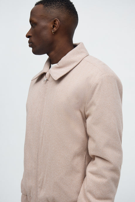 Blouson aviateur rembourré à chevrons surélevé - Rose