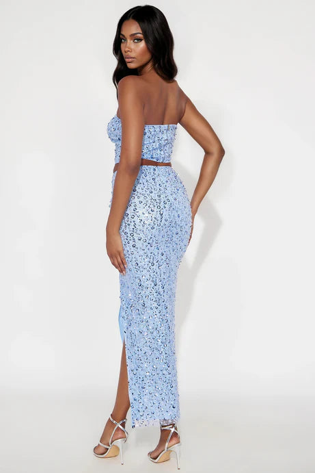 Ensemble de jupe longue à paillettes Jewel - Bleu clair
