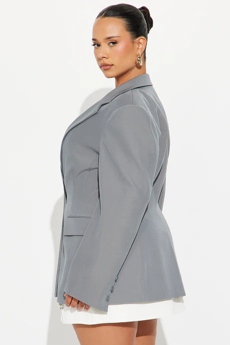 Blazer ajusté rigide en sergé Leslee - Charbon de bois