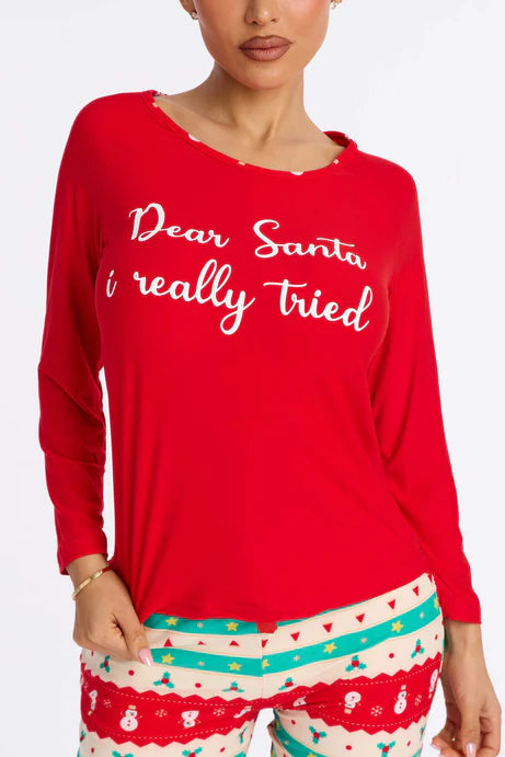 Cher Père Noël, j'ai essayé l'ensemble de jogging PJ à manches longues - Rouge/combo