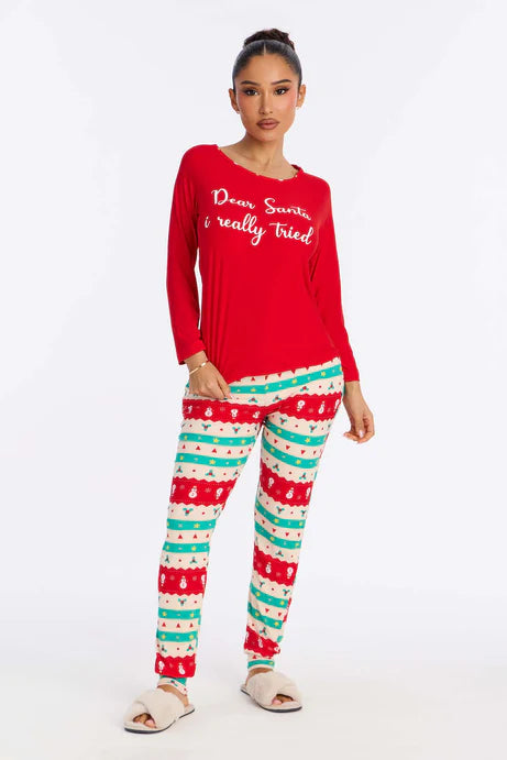 Cher Père Noël, j'ai essayé l'ensemble de jogging PJ à manches longues - Rouge/combo