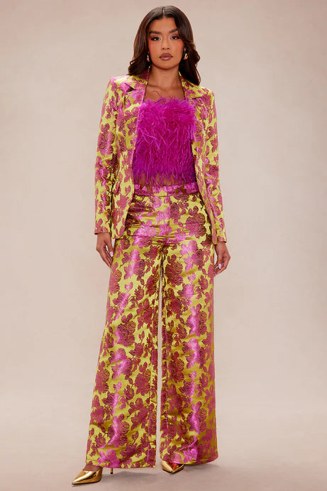 Ensemble de pantalons Jacquard Floral Chelsey 3 pièces - Vert/combo