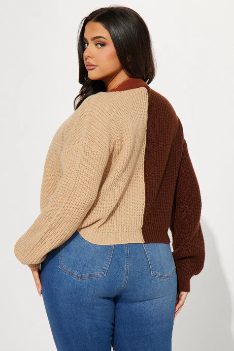Cardigan court Katja Color Block - Marron/combo