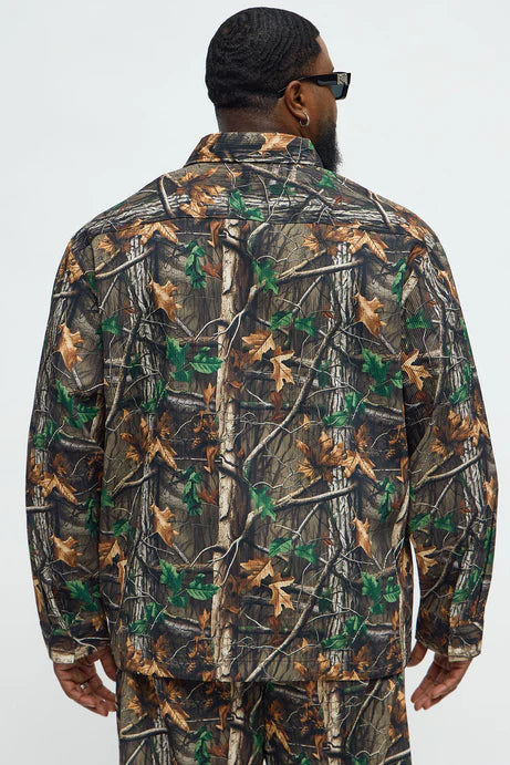 Chemise rustique à manches longues boutonnée - Combo marron