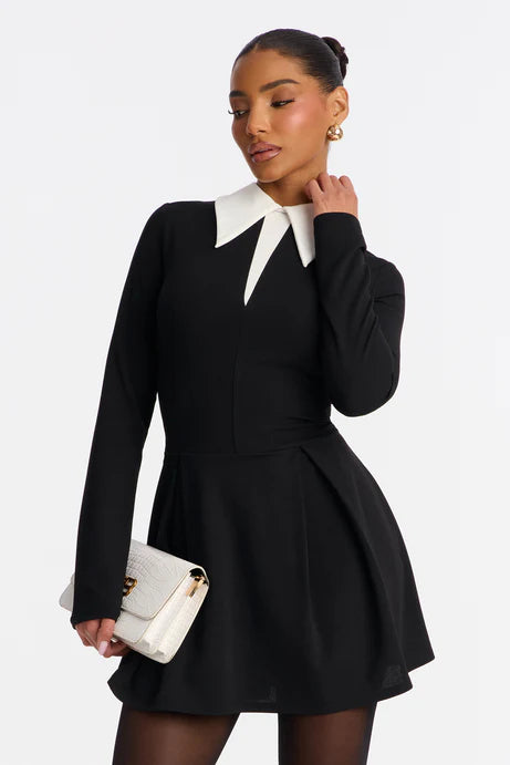 Mini-robe plissée à manches longues Giavanna - Noir/Blanc