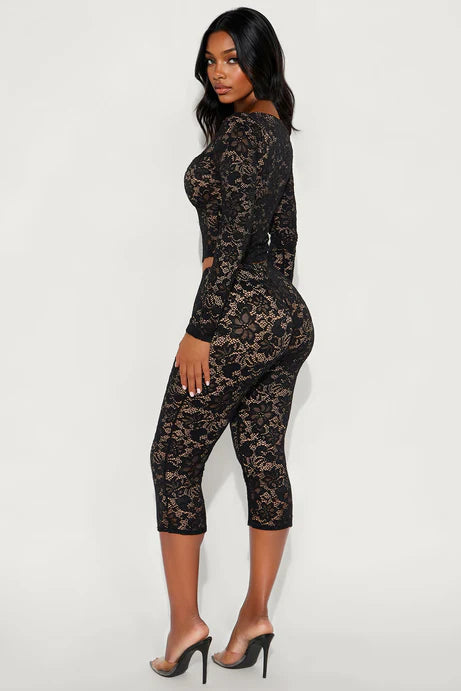 Ensemble Capri à manches longues en dentelle Victoria - Noir