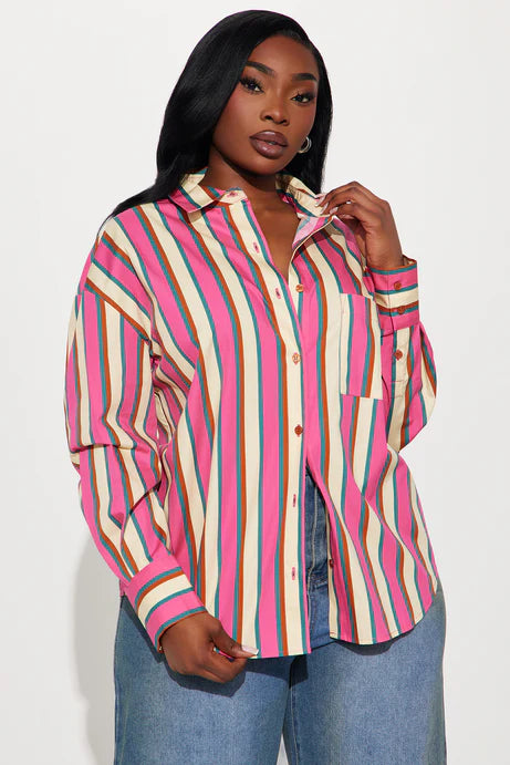 Je suis le sujet principal Chemise rayée - Rose/combo